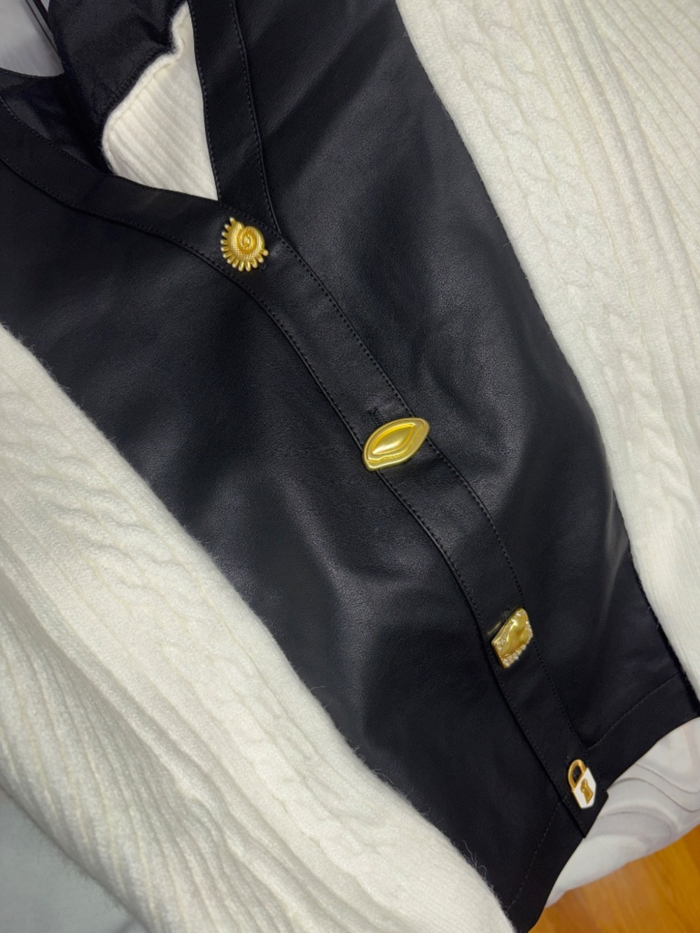 Leather patchwork button down cardigan - Picture 6 of 6